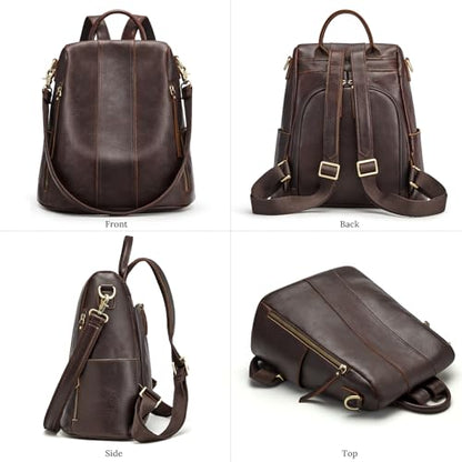 S-ZONE Leather Backpack Purses for Women Antitheft Rucksack Shoulder Bag Medium - color: 4-deep Brown