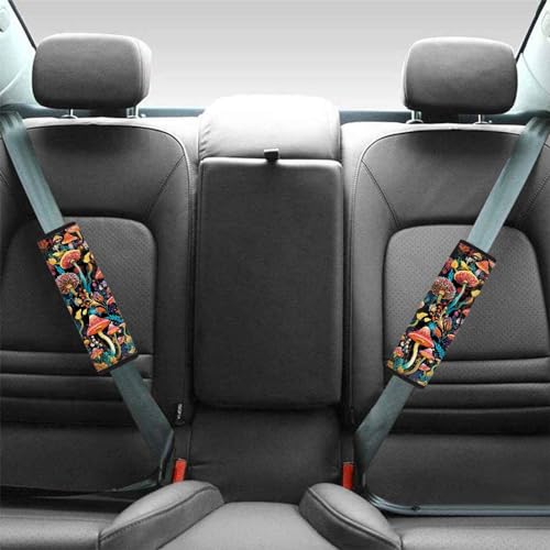 Forchrinse Colorful Mushroom Car Seat Belt Cover,2 Pack Mushroom Seat Strap Cover Pad Cushion,Soft Strap Shoulder Pad Universal Fit - color: Colorful Mushroom