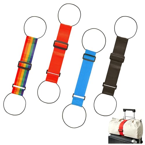 Multi Use Strong Adjustable Luggage Connector Straps for Suitcases,4 Pack Flexible Luggage Accessories Elastic Fastening Bag Strap (Rainbow Red Black Blue) - color: RainbowRedBlackBlue