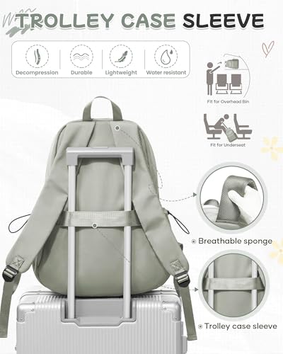 SEAFEW Small Green School Backpack Women, Unisex Lightweight Backpack School Bag Water-resistant Casual Rucksack fits 14 inch Laptop for Boys Girls Men and Women Bookbag College Daypack for Teenage - color: Green