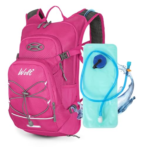 WOLT Hydration Backpack 18L Hiking Water Backpack with 2L Water Bladder for Men Women, Hydration Pack for Running Cycling Biking and Climbing - color: Pink
