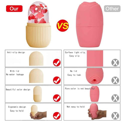 XHJRI Ice Face Roller Massager,Ice Cube Roller for Face, Eyes and Neck Naturally Conditioning and Skin Care,De-Puff Eye Bags,Reduce Migraine Pain,Reusable Massage Silicone Ice Mold (Beige) - color: Beige