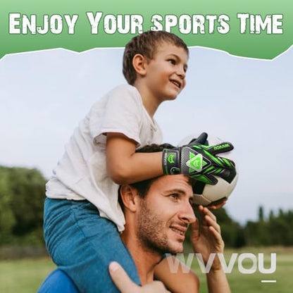 WVVOU Goalkeeper Gloves for Kids Youth, Soccer Goalie Gloves with Double Protection, Anti-Slip Soccer Gloves, Super Grip - color: Green, size: 9
