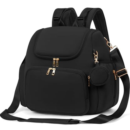 CEI-CEI Neoprene Diaper Bag Backpack Stylish Baby Maternity Bags Travel Tote for Mom with Insulated Pockets, Changing Pad, Stowable Shoulder Strap - color: Black