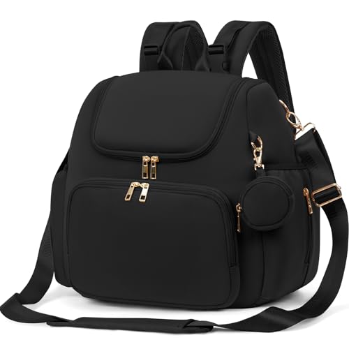 CEI-CEI Neoprene Diaper Bag Backpack Stylish Baby Maternity Bags Travel Tote for Mom with Insulated Pockets, Changing Pad, Stowable Shoulder Strap - color: Black