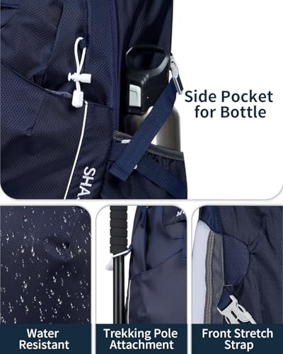 Hiking Backpack 40L Lightweight Waterproof Daypack for Men Women Outdoor Camping Mountaineering Trekking Travel Bag - color: Navy Blue