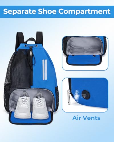 Swim Bag Mesh Drawstring Backpack with Shoe Compartment & Wet Pocket Waterproof Beach Backpack Pool Bag for Swimming, Gym, Travel and Workout Gear (Blue) - color: Blue