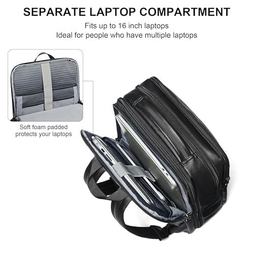 Shrrie Vegan Leather Laptop Backpack for Women&Men,16 Inch Expandable Backpack with USB Charging Port,Two-toned Black - color: Two-toned Black