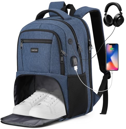 YAMTION 17,3 Inch Gym Backpack for Men with Shoe Compartment,Bookbag for Boys Teens for Workout Commuter College with USB Port Bag Pack for Athletic Crossfit Sports Wrestling - color: Darkblue