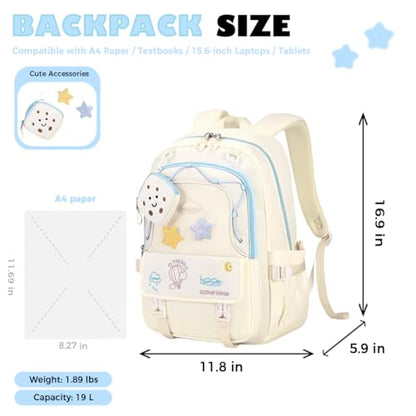 Girls Backpack Cute Star Bookbag for Elementary Middle School Kids Teens Kawaii Book Bag Preppy Y2k Aesthetic Back Pack 6-8 8-10 10-12 (White) - color: White