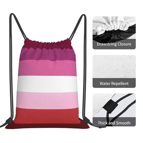 Lipstick Lesbian Pride Flag Drawstring Bag Sport Gym Backpack Beach Travel Sack Draw String Yoga Bag For Men Women - color: Lipstick Lesbian Pride Flag