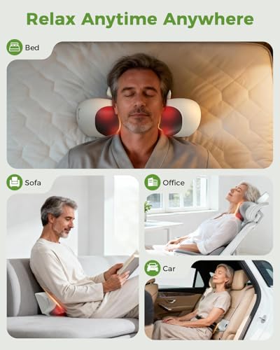 Upgraded 3-in-1 Neck Massager Pillow with Heat, Portable Cordless Neck Massager for Pain Relief Deep Tissue, Rechargeable Pillow Massager for Neck & Shoulder Relaxation (Gray)