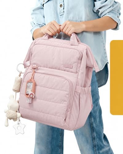BELALIFE Baby Diaper Backpack Bag, Baby Essentials Travel Backpack for Moms Dads, with Changing Pad, Insulated Bottle Holders & Stroller Straps, Pink - color: Pink