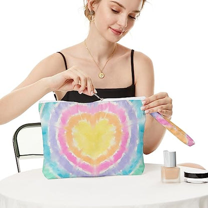 Fokongna Wet Bag Travel Makeup Bag for Swimsuit Beach Pool Diapers Dirty Yoga Gym Clothes Zipper Pouch for Women Sister Friends Ocean Sea Shells Beach Starfish - color: Heart-shaped rainbow