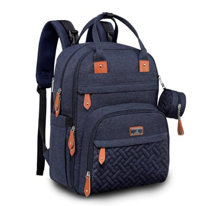 BabbleRoo Diaper Bag Backpack - Baby Essentials Travel Tote - Multi Function Water Resistant Diaper Bag, Travel Essentials Baby Bag with Changing Pad, Stroller Straps & Pacifier Case - Navy Blue - color: Navy Blue, size: Large