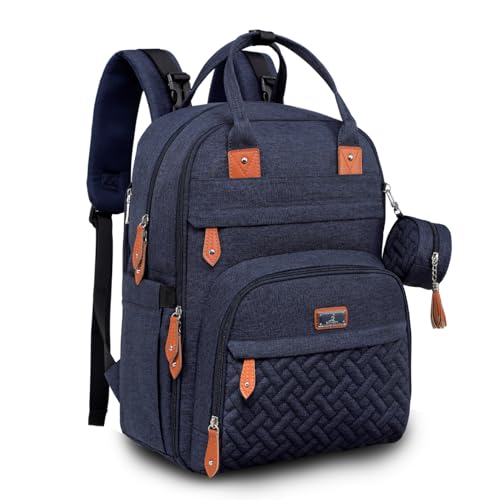 BabbleRoo Diaper Bag Backpack - Baby Essentials Travel Tote - Multi Function Water Resistant Diaper Bag, Travel Essentials Baby Bag with Changing Pad, Stroller Straps & Pacifier Case - Navy Blue - color: Navy Blue, size: Large