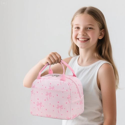 Bluboon School Backpack Set Girls Womens Laptop Bookbag Casual Daypack Fits 15 inch Laptop with Lunch Tote Bag and Pencil Bag - color: Pink Bow 219
