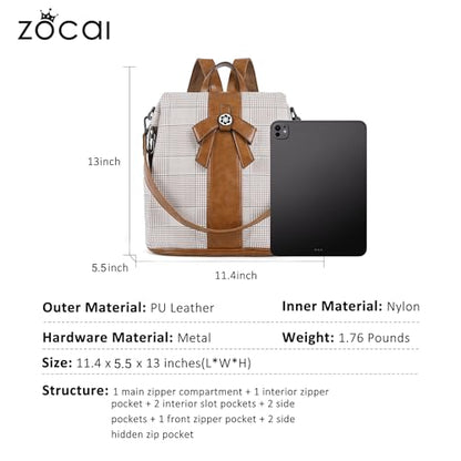 ZOCAI Backpack Purse for Women Fashion Backpack Purses PU Leather Daypacks Anti-Theft Shoulder Bag Satchel Purse - color: 2-brown