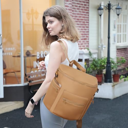 miss fong Neoprene Diaper Bag Baby Diaper Bag Large Capacity Neoprene Backpack with Changing Pad Travel Diaper Backpack with 16 Pockets for Mom & Dad-Brown - color: Neoprene Brown