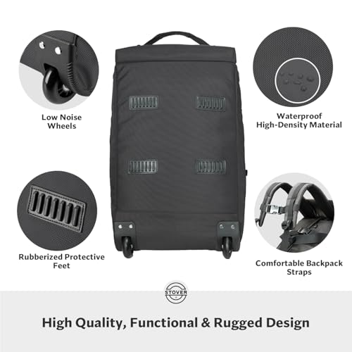 STOVER 45/80/100L Carry-On Rolling Duffel Bag with Wheels, Medium Durable Travel Duffle w/Toiletry Bag, Packable, Foldable with Shoulder Straps- Use as Luggage or Backpack, Men/Women (Black) - color: Black