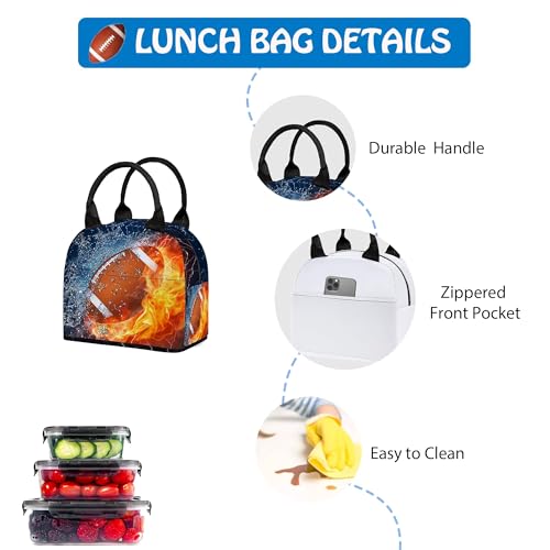 3PCS Backpack for Boys Girls, Kids Football Back to School Backpack Sets with Lunch Bag Pencil Case, 17 Inch Lightweight Bookpack 3 in 1 Set for Teens Elementary Middle High School Students - color: Water Fire Football
