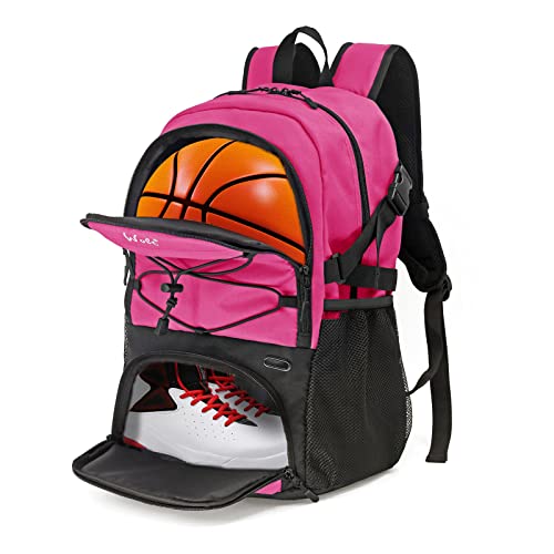 WOLT Basketball Backpack Large Sports Bag with Separate Ball Holder & Shoes Compartment, Best for Basketball, Soccer,Gym - color: Pink