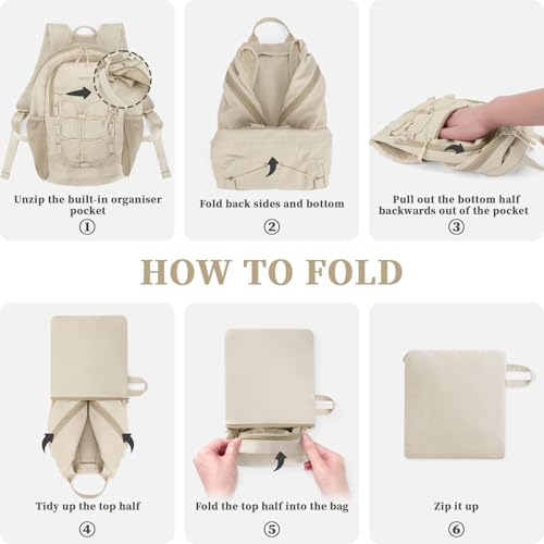 ZOMFELT Hiking Backpack for Women Men, 15L Lightweight Packable Backpack for Trip, Water Resistant Small Travel Backpacks, Foldable daypack for Hiking, Walking, Cycling, Camping, Beige - color: Beige