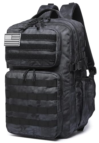 Wotony Military Tactical Backpack for Men Waterproof Daypack 3 Day Assault Pack Molle Bag with Water Bottle Holder - color: Python Black, size: 35L