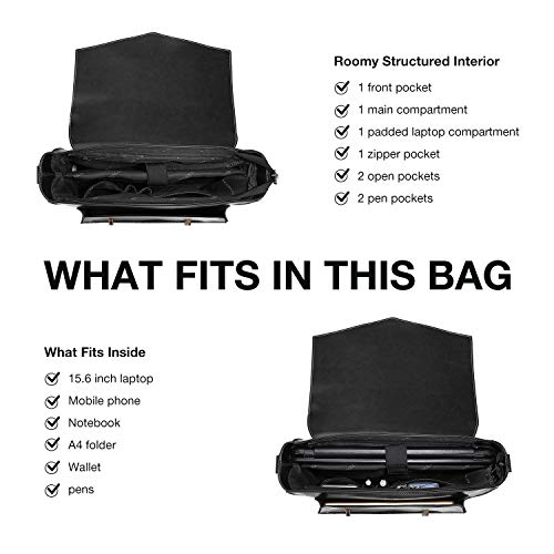 ECOSUSI Backpack for Women Briefcase Messenger Laptop Bag Vegan Leather Satchel Work Bags Fits 15.6 inch Laptops, Black - color: 4-black-l