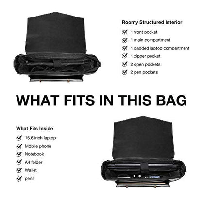 ECOSUSI Backpack for Women Briefcase Messenger Laptop Bag Vegan Leather Satchel Work Bags Fits 15.6 inch Laptops, Black - color: 4-black-l