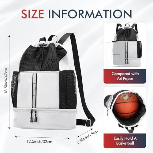 PinCute Drawstring Gym Bag for Men/Women - Mesh Beach Swim Bags Sports Backpack with Wet Pocket&Shoe Compartment, Lightweight - color: White