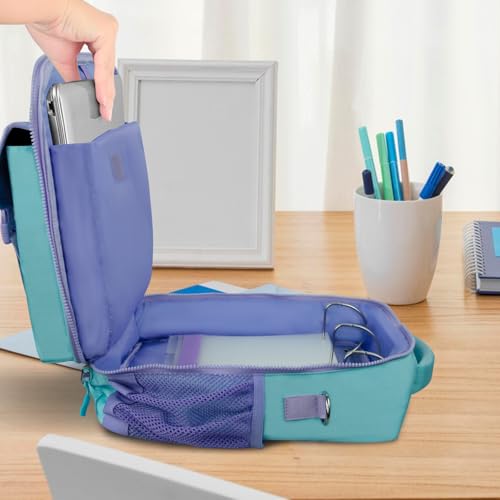 Zipper Binder 700-Sheet 3-inch D Ring with Multiple Pockets Folder,Up 14" Laptop Detachable Backpack Straps & Shoulder Use for School and Office (Blue) - color: Blue and Purple