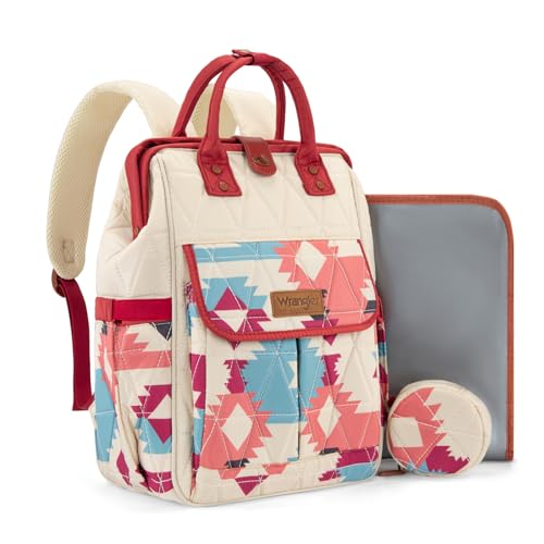 Montana West Wrangler Aztec Diaper Bag Backpack Western Backpacks for Moms Baby Essentials Bag with Twist-Lock Closure, Insulated Pockets, Portable Changing Pad, Stroller Straps, Pacifier Case - color: Aztec Pink