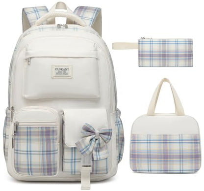 Teen Girl School Backpack with Lunch Box, Cute Bookbag with Laptop Compartment for Big Student Women College Mochilas Escolares para Niñas, Beige - color: Beige, size: 15.6in-3 pack