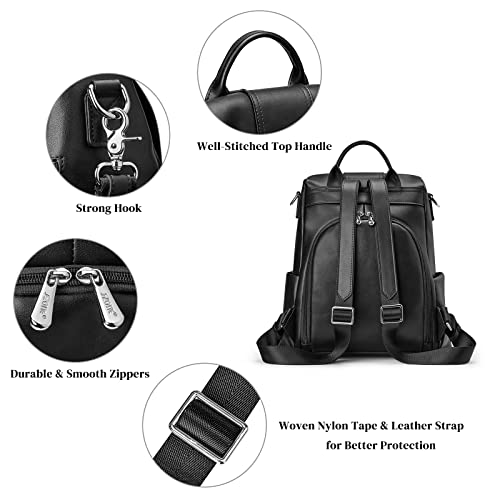 S-ZONE Leather Backpack Purses for Women Antitheft Rucksack Shoulder Bag Medium - color: 2-black