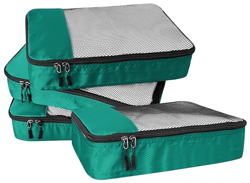 WTREE 4-Piece Packing Cubes Travel Accessories Set for Suitcases - Luggage Organizer Bags with Double Zipper - Mesh Top - Medium - Green - color: Green, size: Medium