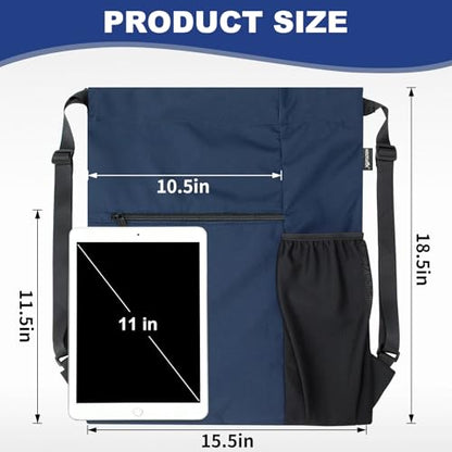 HOLYLUCK Men & Women Outdoor Sport Gym Sack Waterproof Drawstring Backpack Bag (Standard with width webbing, Navy Blue-1) - color: Navy Blue-1, style: Standard With Width Webbing