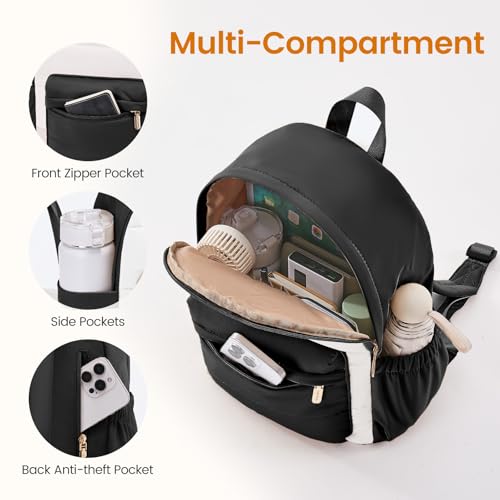 LOVEVOOK Mini Backpack Purse for Women, Small Puffer Lightweight Backpack, Casual Daily Daypack Purse for Women, back pack with Anti-theft Pocket for Travel-Black and Beige - color: Beige Black