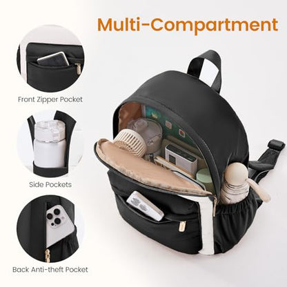 LOVEVOOK Mini Backpack Purse for Women, Small Puffer Lightweight Backpack, Casual Daily Daypack Purse for Women, back pack with Anti-theft Pocket for Travel-Black and Beige - color: Beige Black