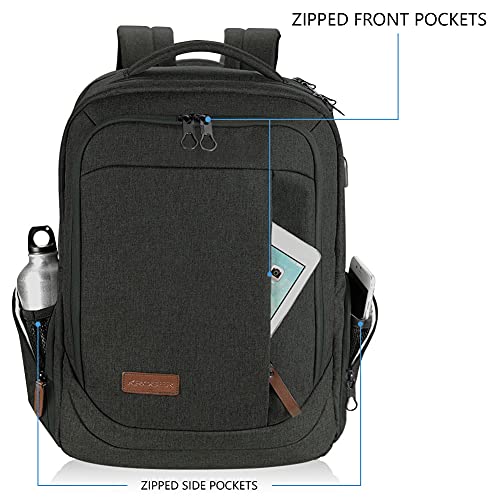 KROSER Laptop Backpack Large Computer Backpack Fits up to 17.3 Inch Laptop with USB Charging Port Water-Repellent Travel Backpack Casual Daypack for Business/College/Women/Men-Charcoal Black - color: A-charcoal Black-17.3"