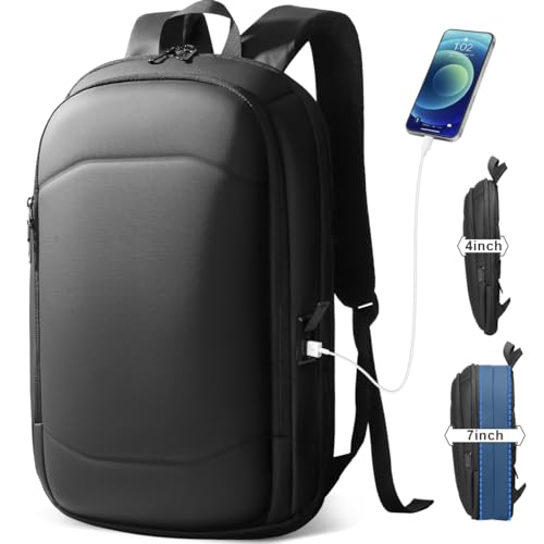 hk Business Backpack for Men 17 Inch,Slim & Expandable Waterproof Travel Laptop Backpack with USB Charging,Anti-Theft Lightweight Large Work Computer Bag,College Laptop Backpacks Gifts for Men Women - color: Deep Black, size: 17 Inch
