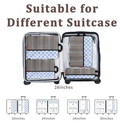 U+U 4 Set Compression Packing Cubes - Ultralight Travel Organizers, Space-Saving Suitcase Organizer, Expandable Packing Cubes for Travel, Business Trip and Family Vacation (Blue Checkered)