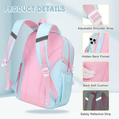 DIGOBAY 3PCS Girls Backpack for School, Large Kids Backpack for Girls with Lunch Box Pencil Case Set for Teen Girl Elementary Primary Middle High College School Bookbag with Cute Pins Aquamarine-Pink - color: Aquamarine-pink