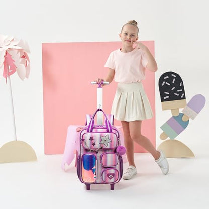 Kids Rolling Backpack with Wheels for Girls Elementary Students Kids Travel Luggage Carry on School Backpack for Girls Ages 6-8 - color: A Stripe