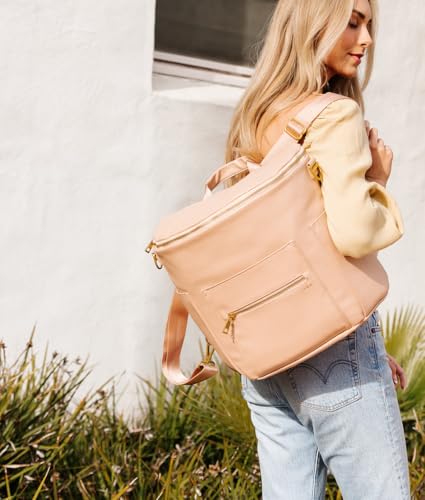 FAWN DESIGN The Original Diaper Bag, Faux Leather Diaper Bag Backpack, Vegan Leather, Large Capacity Baby Bag for Mom - color: Warm Blush