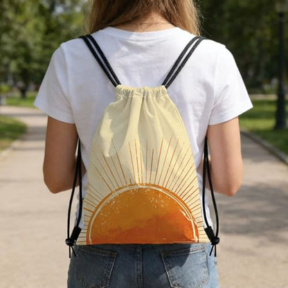 Sunshine Drawstring Backpack with Dual-Sided Print, Adjustable Cord & Inner Zipper Pocket - Reusable Gym Beach Drawstring Bag for Men Women