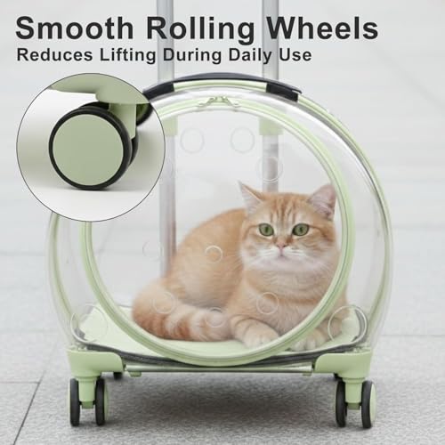 Cat Carrier with Rolling Wheels, Clear Pet Trolley Case Pet Backpack with Multiple Ventilation Holes for Cats and Dogs, Green - color: Green Cat Carrier