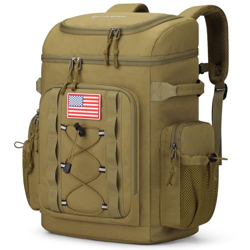 Maelstrom 35/50 Can Insulated Backpack Cooler, Leakproof Soft Lunch Ice Bag - color: Khaki, size: 35 Can