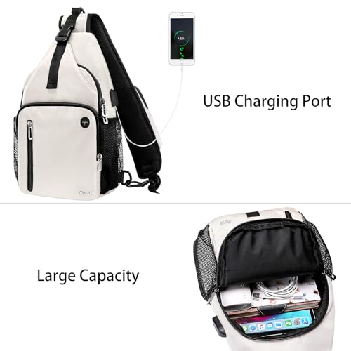 MOSISO Sling Backpack Bag, Crossbody Shoulder Bag Travel Hiking Daypack Chest Bag with Front Square Pocket&USB Charging Port - color: Beige