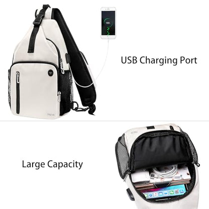 MOSISO Sling Backpack Bag, Crossbody Shoulder Bag Travel Hiking Daypack Chest Bag with Front Square Pocket&USB Charging Port - color: Beige
